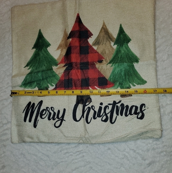 Merry Christmas throw accent pillow cover with red and green plaid trees NEW - Picture 6 of 7